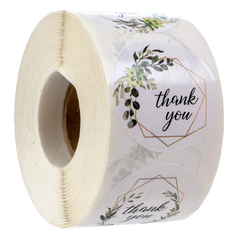 SBlabels Greenery Frames Thank You Stickers / 4 Alternating Designs / 500 Boho Thanks Stickers / 1.5" Greenery Floral Labels - Made in USA - Image 1